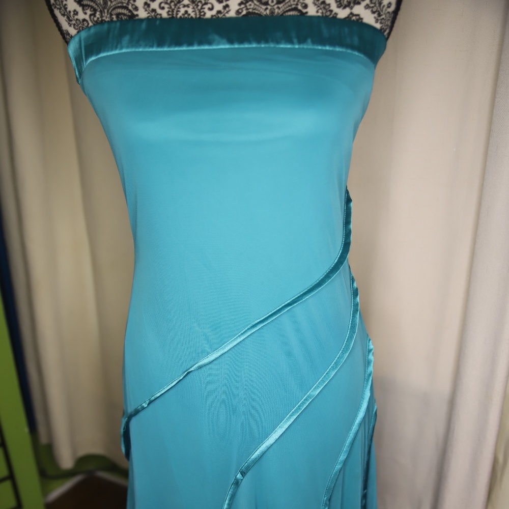 WINDSOR WOMENS TEAL PARTY DRESS (MID) STRAPLESS RUFFLE